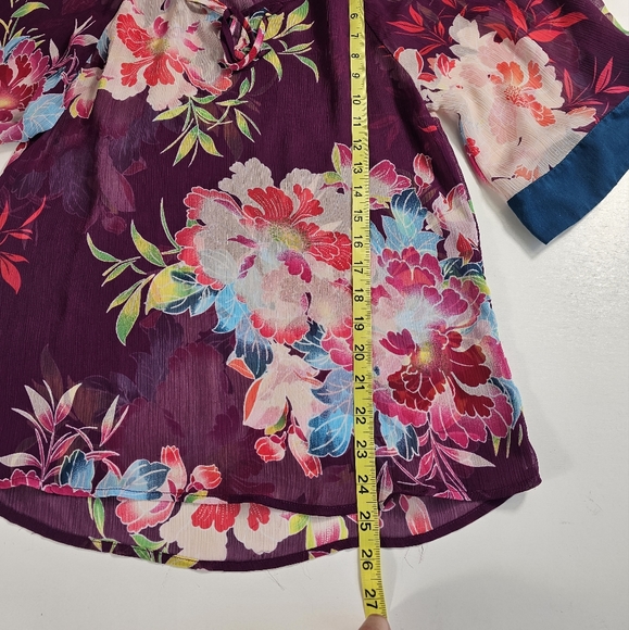 Casual Express Sheer Floral Top Womens Blouse Kimono Half Sleeves EUC Career ^^ - Picture 7 of 8
